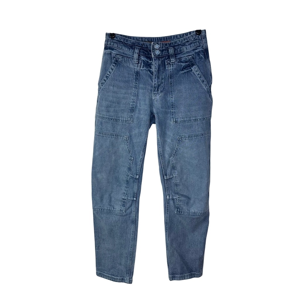 Anthropologie Pilcro Wanderer Utility Jeans Women 27 Blue Cargo Double Knees EUC